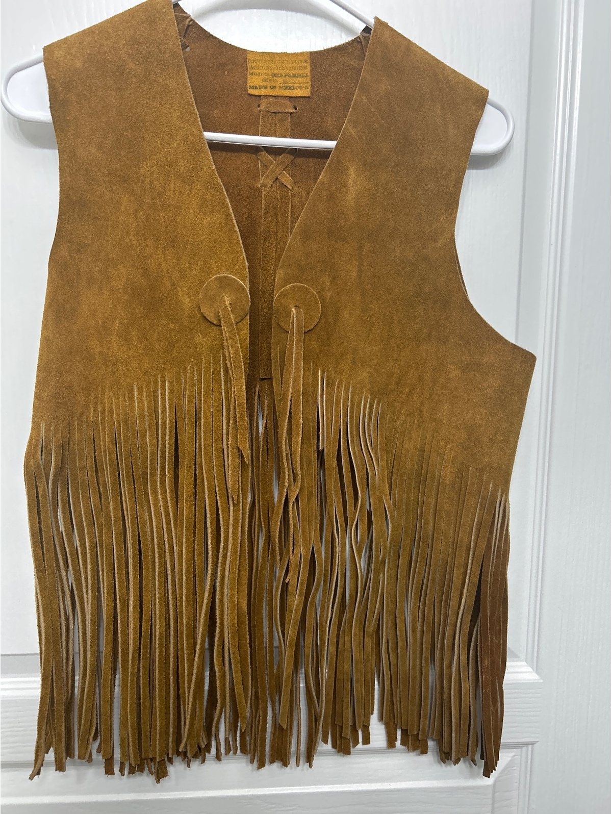Vintage Brown Suede Fringe Vest Made In Mexico